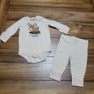 2 Pc Infant Tan LS Bodysuit (Carhartt) & Pants (Carter's) Moose - Size 6M